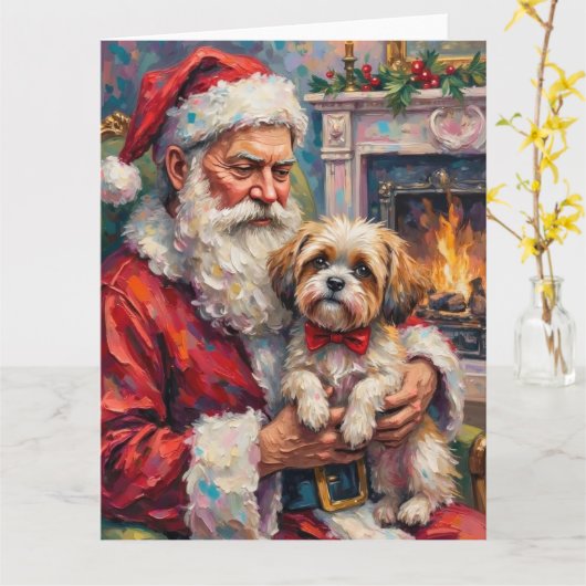 Kerstman met Malti Tzu Kerst Kunst Kaart (Gele Bloem)