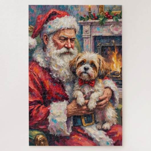 Kerstman met Malti Tzu Kerst Kunst Legpuzzel (Verticaal)