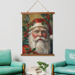 Kerstman met maretak hangend wandkleed