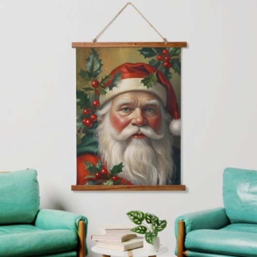 Kerstman met maretak hangend wandkleed