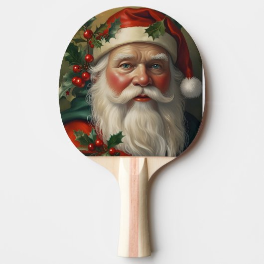 Kerstman met maretak tafeltennisbatje (Voorkant)