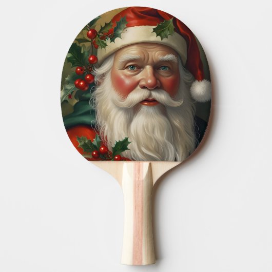 Kerstman met maretak tafeltennisbatje (Voorkant)