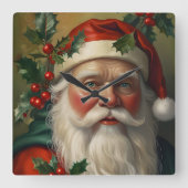 Kerstman met maretak vierkante klok (Voorkant)