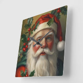 Kerstman met maretak vierkante klok (Hoek)