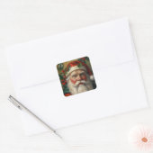 Kerstman met maretak vierkante sticker (Envelop)