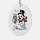 Kerstman met Matcha-drank Kerstmis Keramisch Ornament (Rechts)