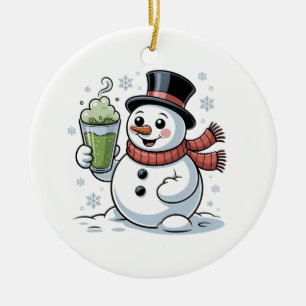 Kerstman met Matcha-drank Kerstmis Keramisch Ornament
