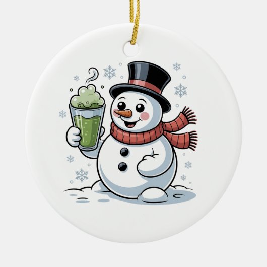 Kerstman met Matcha-drank Kerstmis Keramisch Ornament (Voorkant)