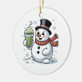 Kerstman met Matcha-drank Kerstmis Keramisch Ornament (Links)
