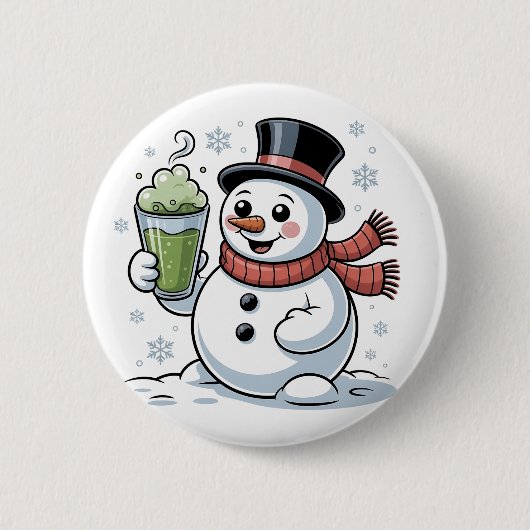 Kerstman met Matcha-drank Kerstmis Ronde Button 5,7 Cm (Voorkant)