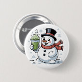 Kerstman met Matcha-drank Kerstmis Ronde Button 5,7 Cm (Voorkant /achterkant)