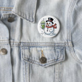 Kerstman met Matcha-drank Kerstmis Ronde Button 5,7 Cm (In situ)