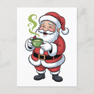 Kerstman met Matcha-drank Kerstmis Uitnodiging Briefkaart