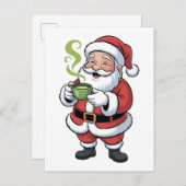 Kerstman met Matcha-drank Kerstmis Uitnodiging Briefkaart (Voorkant / Achterkant)