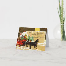 Kerstman met mensen die in een paardenkoets rijden