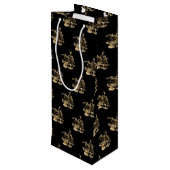 Kerstman met Merry kerstboompatroon Black Gold Wijn Cadeautas (Achterkant Gekanteld)