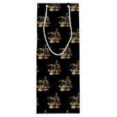 Kerstman met Merry kerstboompatroon Black Gold Wijn Cadeautas (Achterkant)