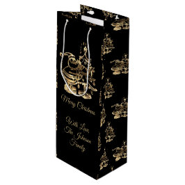 Kerstman met Merry kerstboompatroon Black Gold Wijn Cadeautas