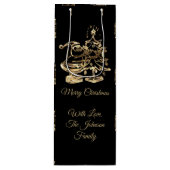 Kerstman met Merry kerstboompatroon Black Gold Wijn Cadeautas (Voorkant)
