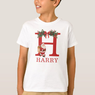 Kerstman met monogram en naam, bijpassende familie t-shirt