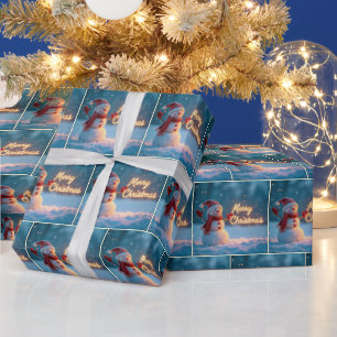 Kerstman met neonbord cadeaupapier