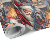 Kerstman met Newfoundland Kerst Kunst Cadeaupapier (Rol Hoek)