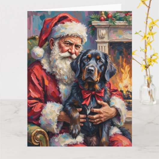 Kerstman met Newfoundland kerst kunst Kaart (Gele Bloem)