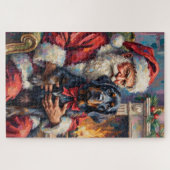 Kerstman met Newfoundland Kerst Kunst Legpuzzel (Horizontaal)