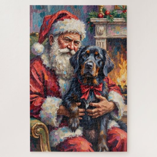 Kerstman met Newfoundland Kerst Kunst Legpuzzel (Verticaal)