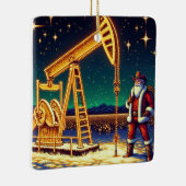 Kerstman met oliepomp Jack met kerstverlichting Keramisch Ornament (Rechts)