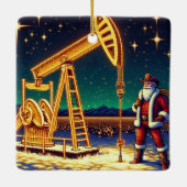 Kerstman met oliepomp Jack met kerstverlichting Keramisch Ornament (Achterkant)