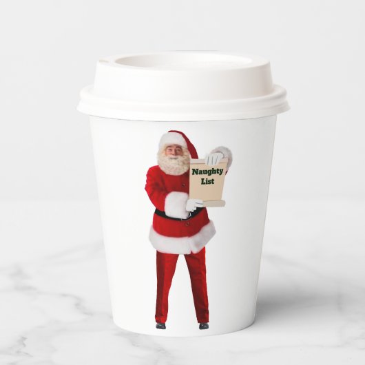 Kerstman met ondeugende lijst papieren bekers (Achterkant)