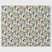  Kerstman met Ornamenten & Pine Branches Cadeaupapier (Vlak)