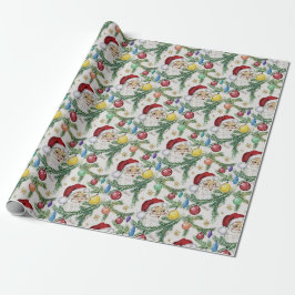Kerstman met Ornamenten & Pine Branches Cadeaupapier