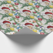  Kerstman met Ornamenten & Pine Branches Cadeaupapier (Hoek)