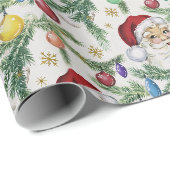  Kerstman met Ornamenten & Pine Branches Cadeaupapier (Rol Hoek)