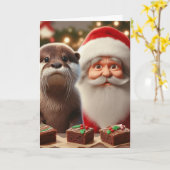 Kerstman met otter en kerstsnoepjes kaart (Gele Bloem)