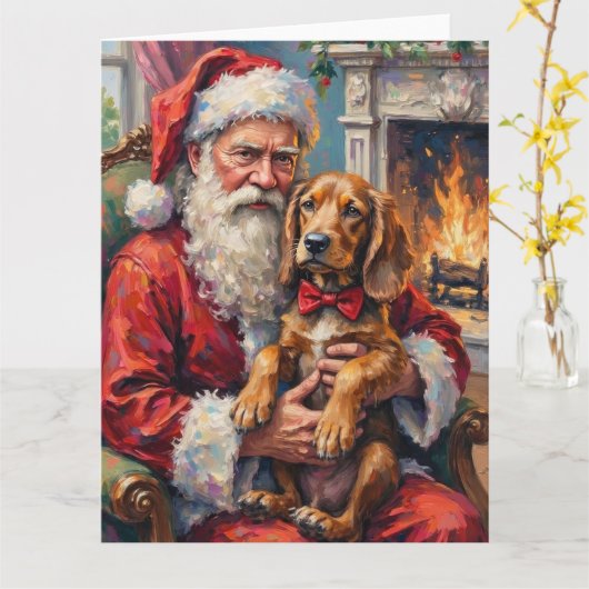 Kerstman met Otterhound Kerstkunst Kaart (Gele Bloem)