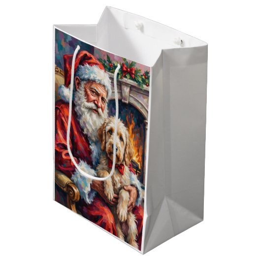 Kerstman met Oud-Engelse Herdershond Kerst Medium Cadeauzakje (Voorkant Gekanteld)