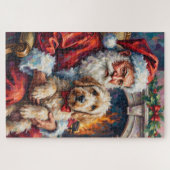 Kerstman met Oud-Engelse Schaapshond Kerst Legpuzzel (Horizontaal)