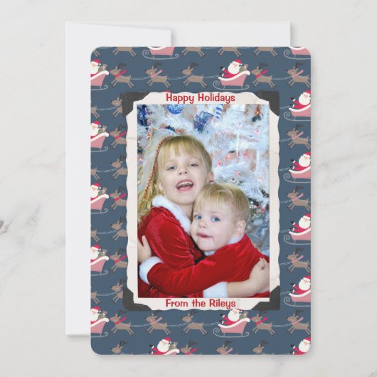 Kerstman met oude foto-lijst feestdagenkaart (Voorkant)