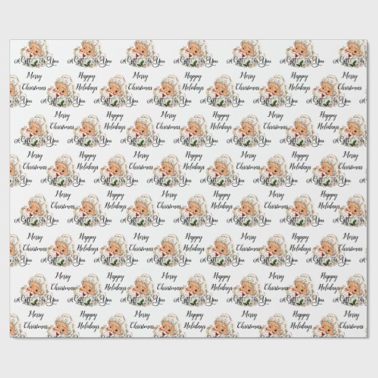  kerstman met ouderlijke fashioned Retro Kerstmis Cadeaupapier (Vlak)