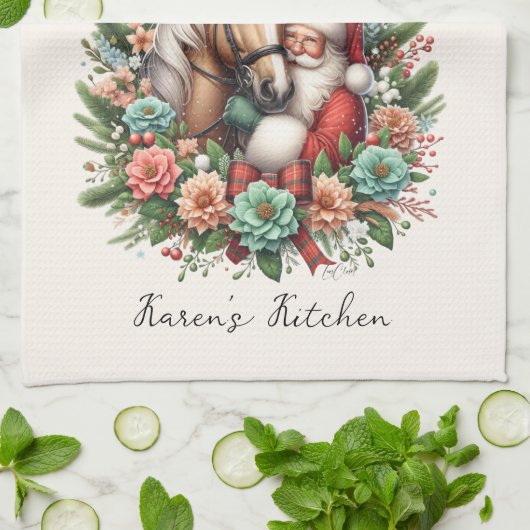 Kerstman met paard en kerst theedoek (Gevouwen)