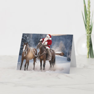 Kerstman met Paarden Western Kerst Kaart