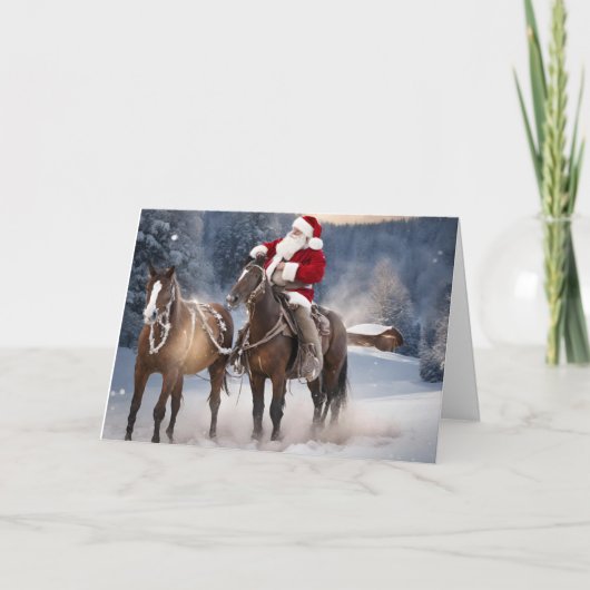 Kerstman met Paarden Western Kerst Kaart (Voorkant)