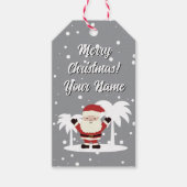 Kerstman met palmbomen cartoon grappige kerst cadeaulabel (Voorkant)