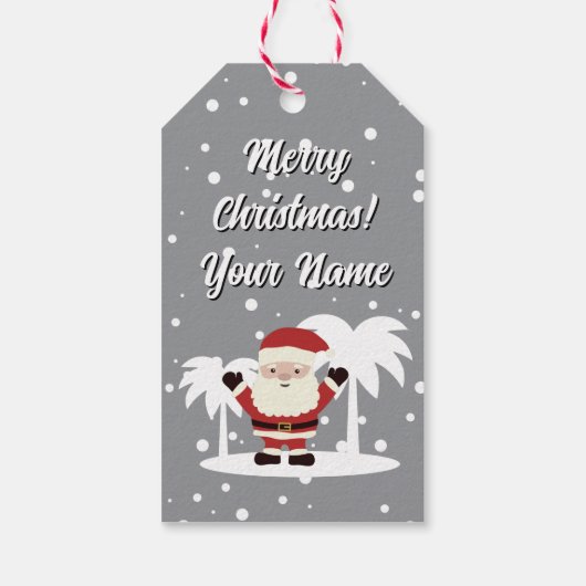 Kerstman met palmbomen cartoon grappige kerst cadeaulabel (Achterkant)