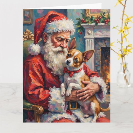 Kerstman met Papillon Kerstkunst Kaart (Gele Bloem)