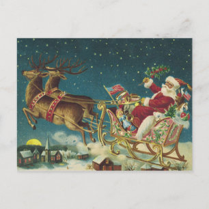 kerstman met patriottische kerstman en slee briefkaart