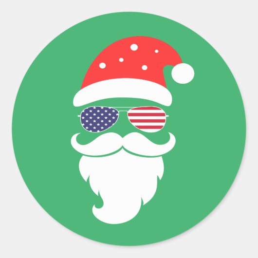 Kerstman met Patriottische USA Zonnebril Ronde Sticker (Voorkant)